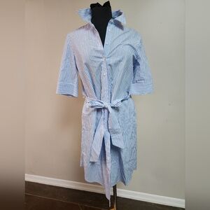 Antonio Melani Blue & White Stripe Belted Shirt Dress | Size 8
